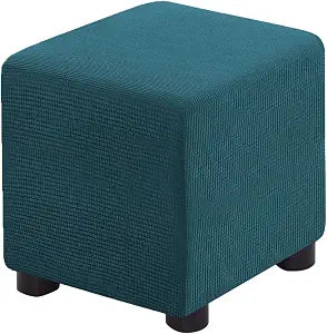 Ottoman Cover Square Folding Storage Ottoman Slipcovers Jacquard Stretch Cube Footrest Foot Stool Covers Protector with Elastic Band (Medium,Peacock Blue)