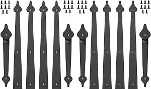Decorative Garage Door Hardware Kit Carriage House Accents 8 Hinges and 4 Handles for 2 Car Garage, Screw Mounted, Black Steel