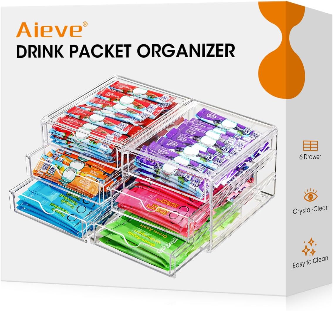 AIEVE Drink Packet Organizer, Stackable Storage Drawers for Tea Bags