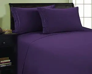 Elegant Comfort 1800 Thread Count 3 line Egyptian Quality Luxurious Silky Soft Wrinkle & Fade Resistant 4 pc Sheet Set, Deep Pocket Up to 16", and Colors, King Purple