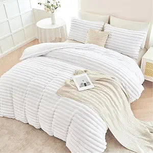 ANGIYUIN 3 Pieces White Duvet Cover Sets Twin Faux Fur Bedding Cover Sets