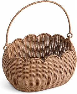 Large Wicker Picnic Basket, Handwoven Garden Harvest Basket for Gathering Vegetables Flowers Fruits, Woven Rattan Style Basket with Handles for Picnic Outdoor Storage Gardening Organization