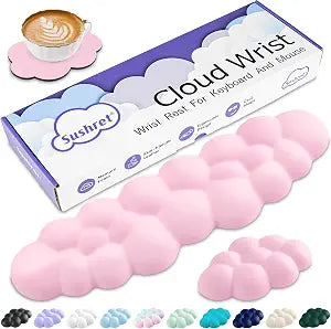 Sushret Cloud Wrist Rest Keyboard, Cloud Keyboard Wrist Pad Set with PU Leather Memory Foam, Cute Arm Rest for Palm Support, PC/Gaming Desk Accessories/Office Setup/Computer Hand Cushion - Pink