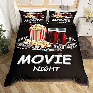 Movie Time Theater Duvet Cover Full Size Boys Girls Kids Ultra Soft
