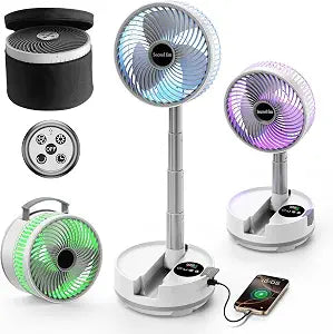 Socool 20000mAh Portable Fan Foldable Wireless Battery Rechargeable with 8-Speed & 112H, 90 Osciliating Floor Standing Fan Remote, Desk Fan with 8H Timer & LED Light for Home Kitchen Travel Camping