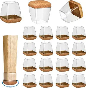 16 Pack Chair Leg Floor Protectors for Hardwood Floors, Round Rubber Furniture Sliders, 360Felt Pad Bottom Wrapped Thickening Silicone Furniture Legs Caps Covers(Square,Clear-Brown-M)