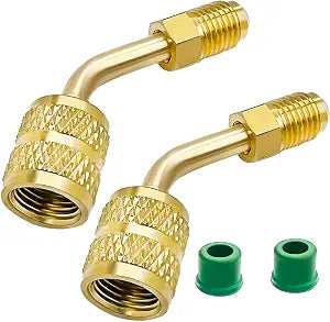 HZMM R410a Adapter for Mini Split System, 5/16 Inch SAE Female Quick Couplers to 1/4 Inch SAE Male Flare for HVAC, Mini Split Adapter, R410a Charging Vacuum Port Adapter, with Thimble, 2 Pack