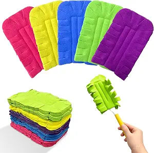 10 Pcs Reusable Swiffer Duster Pads,Mix 5 Colors Fleece(Include 1 Handle)