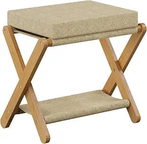 Trironsun Foldable Bamboo Foot Stool Ottoman Double-Layer X Legs Folding Footrest with Padded Cushion Small Upholstered Ottoman for Bedroom Living Room Vanity or Couch (Natural Bamboo)