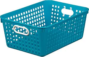 Really Good Stuff Large Plastic Neon Blue Book Basket, 13.25" x 10" x 5.5"