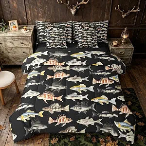 Erosebridal Pike Fish Kids Boys Yellow Black Comforter Set Queen Size