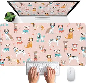 Desk Pad Big Mouse Pad Pink Dogs Desk Mat Extended Large Gaming Mouse Pad Non-Slip Base Waterproof Work Home Office Desks Computer Keyboard Laptop Decor Mouse Mat, Cute Dog
