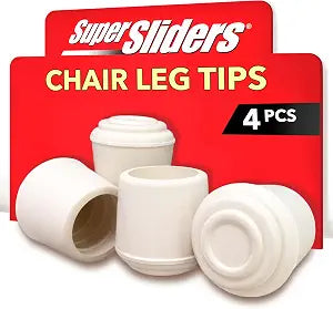SoftTouch 1" Round Non-Marking Rubber Slip-On Chair Leg Tips, Nonslip Protective Furniture Leg Caps for Chairs, Stools, and Tables on Hard Surfaces, Set of 4, White