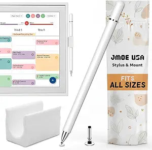 Jmoe USA Stylus and Mount Compatible with Skylight 15 inch and 27 inch Calendar | Dual Tip with Mesh and Disc Tips | 2 Spare Replacement Parts | Flexible Stylus Holder Mounts to Calendar