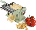 Sur La Table Kitchen Essential Va Bene Manual Pasta Maker Machine Noodle Maker w/Rollers & Cutters - Spaghetti, Fettuccini, Lasagna or Dumpling Skin - Stainless Steel/Juniper Green