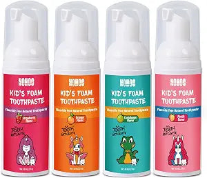 NOHOO Fluoride Free Foam Toothpaste Kids Fruit Flavour,Natural Training Toothpaste for Baby Toddler Children Oral Cleaning and Cavity Protection Strawberry Orange Peach Cantaloupe