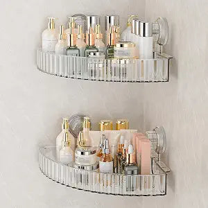 Shower Caddy Suction Cup Corner Bathroom Shower Organizer for Bathroom Storage & Home Decor Kitchen No Drilling Large Capacity Removable and Reusable Shower Shelves for Inside Shower (corner,Clear)