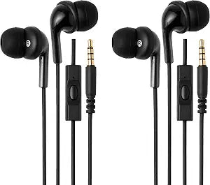 Amazon Basics 3.5mm Wired Earbuds 2 Pack, In-Ear Headphones with Built-In Microphone & Track Control, S/M/L Ear Tips, Compatible with Phones, Laptops & Tablets