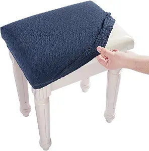BUYUE Luxury Vanity Bench Stool Cover, (15"- 20") L x (11.8"- 15.7") W Rectangle Small Bench Stretch Jacquard Washable Slipcover (XS, Navy Blue)