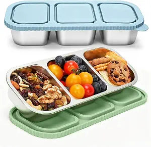 3 Compartment Stainless Steel Snack Containers.