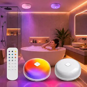 jintion 2 Pack Waterproof Rechargeable Ceiling Shower Light for Inside Bathroom Wireless Magnetic LED Lights Battery Operated Mood Lamp with Remote Touch Control Wall Decor Novelty Lighting