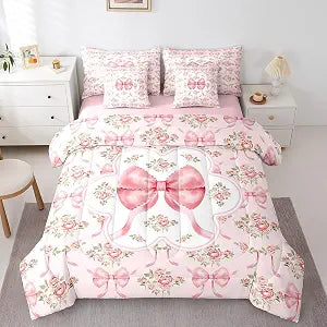 Feelyou Kids Pink Bowknot Comforter Set with Sheets Full Size