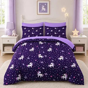 Nesker Twin Comforter Set for Girls, 5 Pieces Unicorn Bedding for Kids