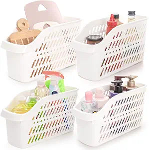 Coloch 4 Pack Plastic Under Sink Organizer with Wheels, Roll Out Bottle Organization Bins Narrow Kitchen Cabinet Organizers Multifunctional Plastic Organizer Basket for Under Sink, Kitchen, Bathroom