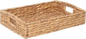 Kingwillow Rectangular Woven Storage Basket, Rattan Hyacinth Tray Basket