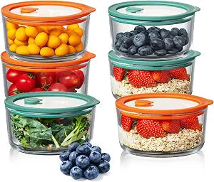 2 Cup Glass Storage Containers with Glass Lid 6 Pack, Airtight Plastic Free