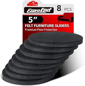 Ezprotekt 5" Round Felt Furniture Movers Sliders for Hardwood Floors
