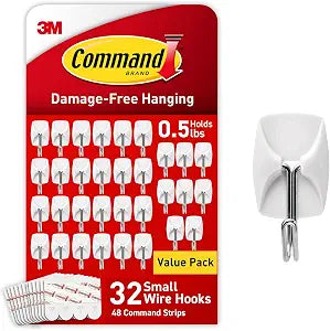 Command Small Wire Toggle Hooks, 32 Count, and 48 Strips, Damage Free Hanging Wall Hooks with Adhesive Strips, No Tools Required for Hanging, Organization and Storage, Holds up to 0.5 lb