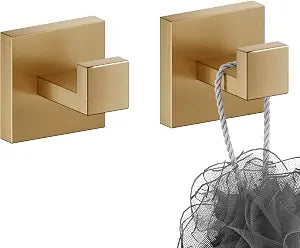 KOKOSIRI Robe Hooks for Bathrooms Towel Hooks Coat Hook Kitchen Garage Heavy Duty Wall Mounted Champagne Bronze Stainless Steel, 2 Pack B1010CPG-P2
