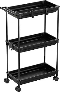 SimpleHouseware Standard 3-Tier Slim Rolling Storage Cart, Black
