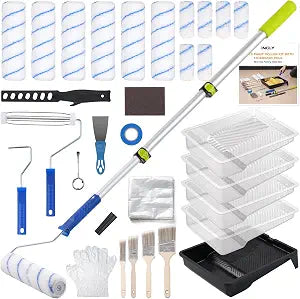 INCLY 34PCS Paint Roller Kit with Extension Pole, 2 to 4 Ft Pole