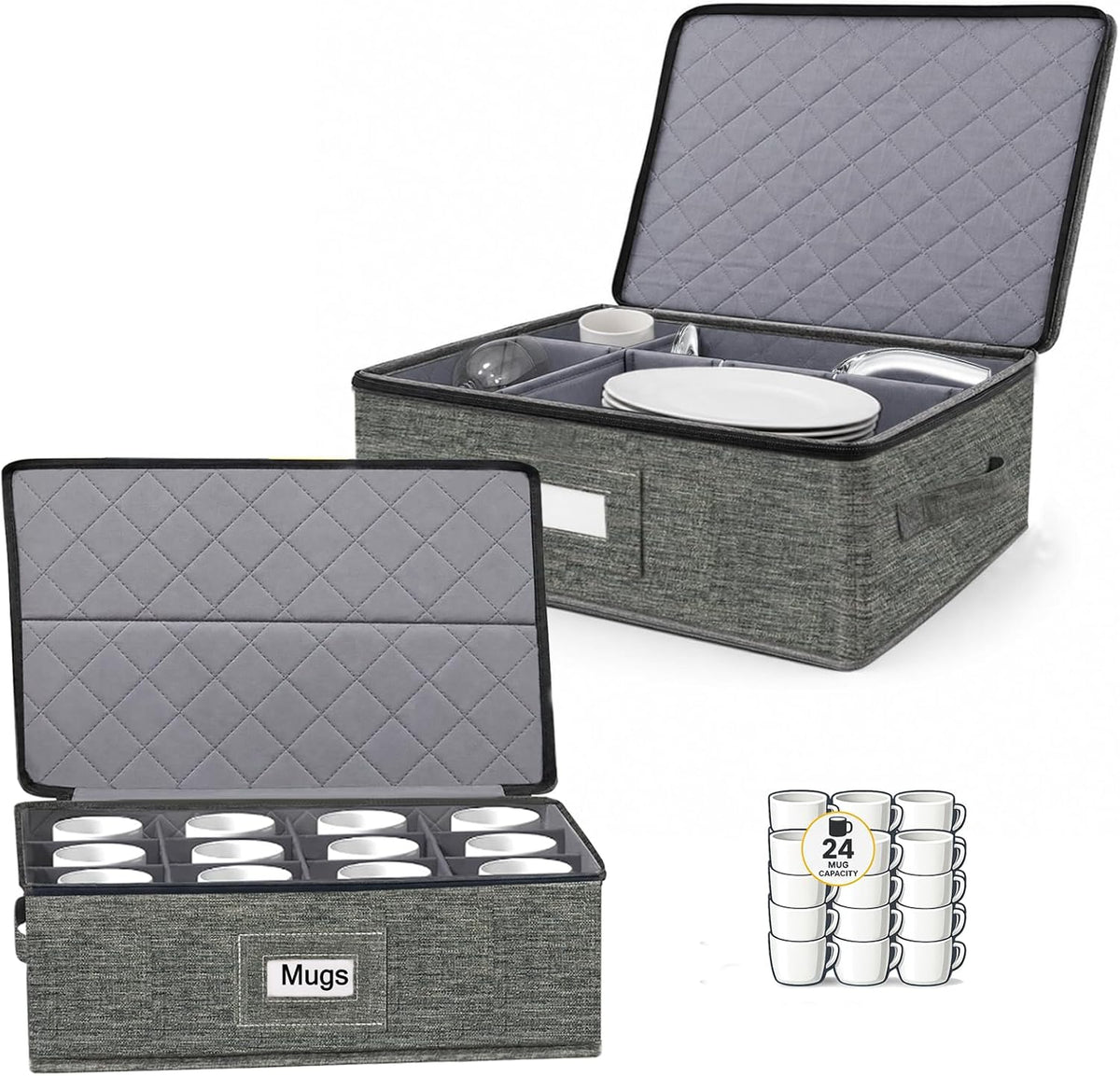 UFORU Cup and Mug Storage Box with Dividers Handles, 2 Packs Holds 24 Cups