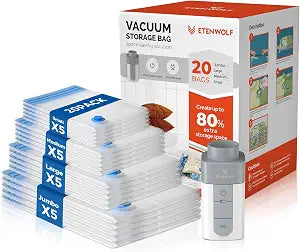 ETENWOLF 20 Combo Vacuum Storage Bags for Travel with Wireless Pump