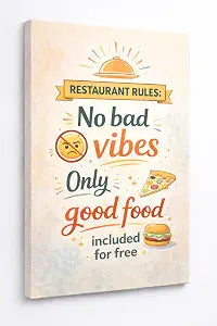 ICE ARMOR Restaurant Rules Canvas Wall Art, No Bad Vibes Only Good Food Sign, Funny Kitchen Quote Decor for Dining Room, Cafe or Bar 16x24 Inch Frameless Canvas Print - Ready to hang