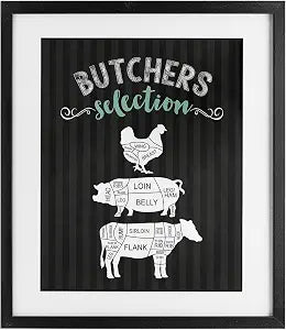 Butchers Selection Animal Diagram, 13 x 16 Inch Framed Print Under Glass