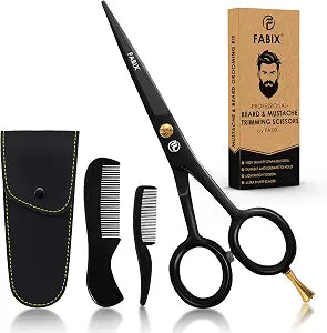 5��� Professional Beard Mustache Scissors with 1 Beard Comb, 1 Mustache Comb and Travel Pouch - Perfect Beard Trimming Scissors for All Facial Hair Scissors - Grooming Scissors