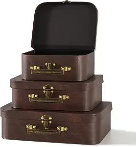SLPR - Mini Vintage Paperboard Suitcases, Set of 3, Brown Decorative Boxes