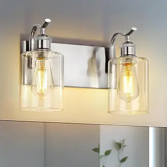 2-Light 14 Inch Bathroom Vanity Light,Clear Glass,Brushed Nickel