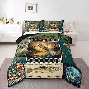 Feelyou Pike Fish Duvet Quilt Full Size for Kids Boys Girls