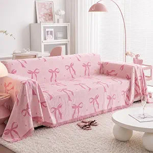 Tigeen Pink Couch Cover Coquette Cute Bow Sofa Covers with Tassels