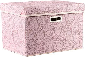 PRANDOM Larger Collapsible Storage Bin with Lid [1-Pack] Fabric Decorative Storage Box Cube Organizer Container Baskes with Handles Divider for Bedroom Closet Living Room Pink 17.7x11.8x11.8 Inch