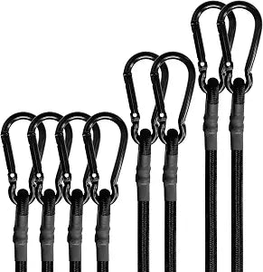 BEXSLE Bungee Cords with Carabiner Hooks Heavy Duty, Outdoor Black Bungee Straps, Strong Industrial Grade Elastic Bungee Rope for Securing Tarps, Luggage, TentsBikes, 12in + 24in + 48in8pcs