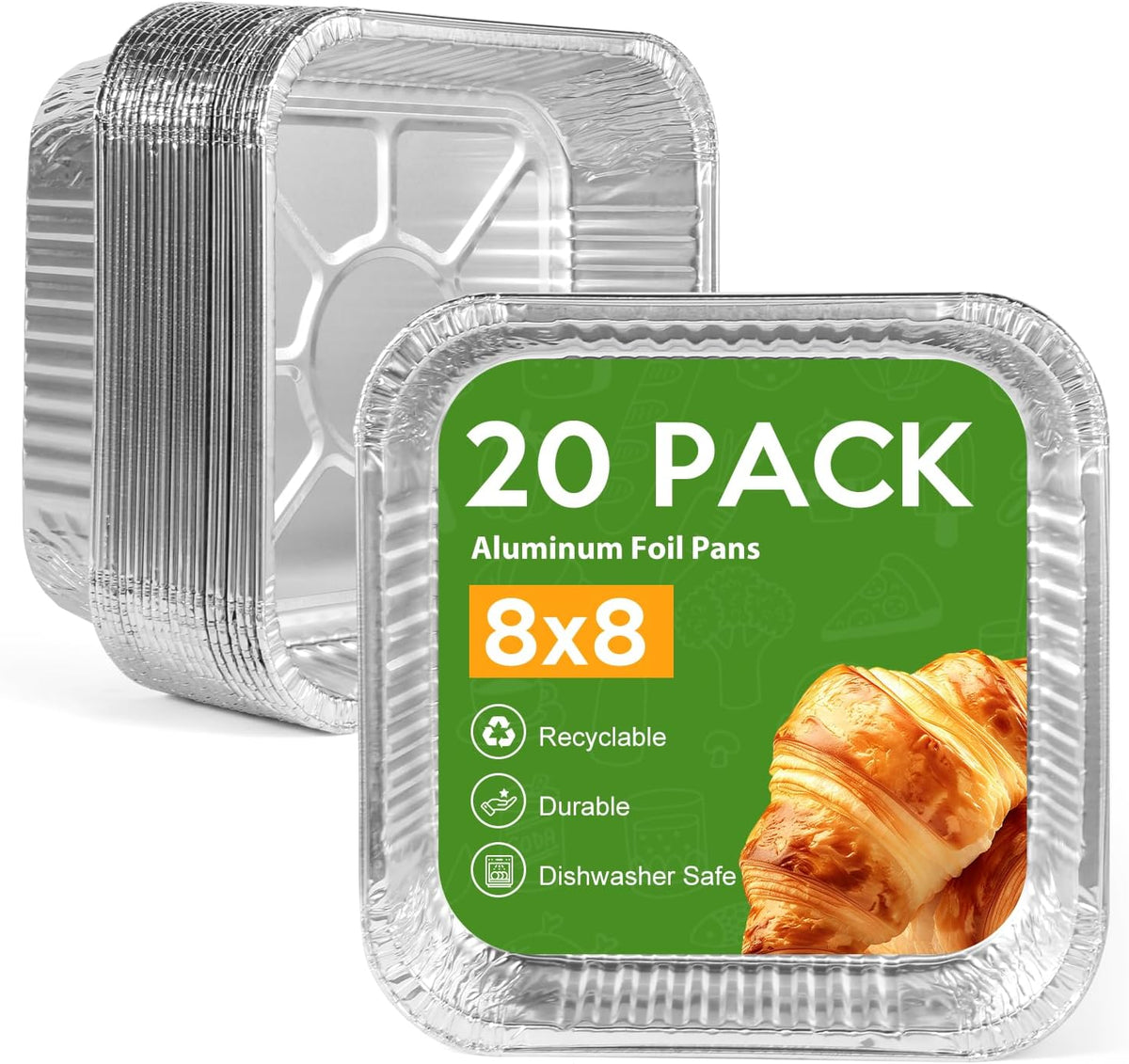 8"x8" Aluminum Pans - 20 Pack Disposable Foil Baking Pans