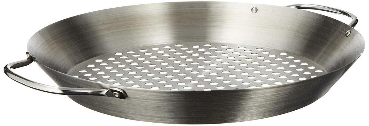 Tablecraft 12" Diameter Stainless Steel Grill Pan with Handles, Silver, Model: BBQ122