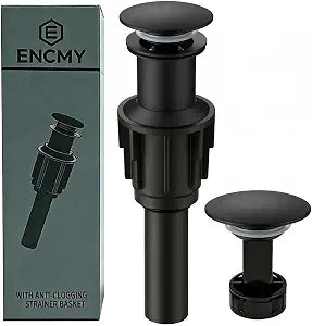 Bathroom Sink Drain Without Overflow- Matte Black Pop up Drain for Bathroom Vanity Vessel Sink Drain Stopper - Anti-clog Pop-up Plastic Drain with Hair Catcher Strainer