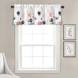 Lush Decor Zuri Flora Room Darkening Valance Curtain Single 52" W x 18" L + 2" Header Blue & Coral - Valances for Windows - Floral Kitchen Curtains